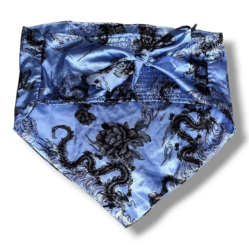 Y2K Blue Dragon Satin Bandana Crop Top | Rue21 Size Medium - Picture 4 of 5